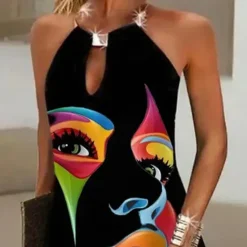 Clearance Women's Mini Dress Sundress Shift Dress Fashion Modern Vacation Daily Going out Regular Fit Abstract Sleeveless Halter Neck Cold Shoulder Summer Spring Women Sundresses
