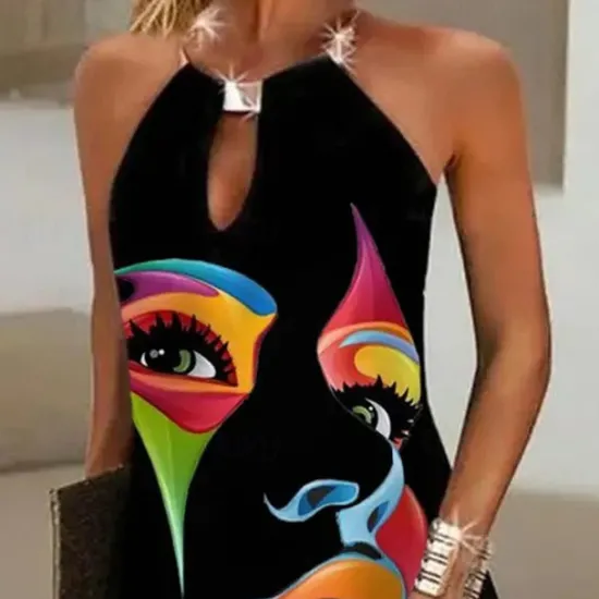 Clearance Women's Mini Dress Sundress Shift Dress Fashion Modern Vacation Daily Going out Regular Fit Abstract Sleeveless Halter Neck Cold Shoulder Summer Spring Women Sundresses