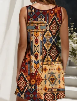 Discount Women's Mini Dress Sundress A Line Dress Summer Dress Off The Shoulder Dress Casual Holiday Beach Regular Fit Graphic Tribal Sleeveless V Neck Yellow Red Blue Purple Summer Spring Women Sundresses