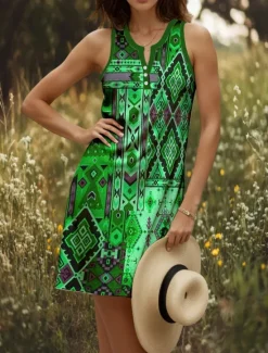 Discount Women's Mini Dress Sundress A Line Dress Summer Dress Off The Shoulder Dress Casual Holiday Beach Regular Fit Graphic Tribal Sleeveless V Neck Yellow Red Blue Purple Summer Spring Women Sundresses