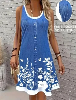 Discount Women's Mini Dress Sundress A Line Dress Summer Dress Vacation Casual Daily Regular Fit Floral Graphic Sleeveless U Neck Summer Women Casual Dress|T Shirt Dresses