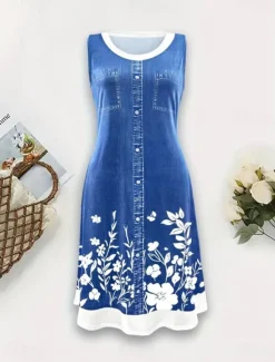 Discount Women's Mini Dress Sundress A Line Dress Summer Dress Vacation Casual Daily Regular Fit Floral Graphic Sleeveless U Neck Summer Women Casual Dress|T Shirt Dresses