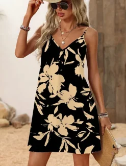 New Women's Mini Dress Sundress A Line Dress Summer Dress Slip Dress Vacation Casual Outdoor Party Daily Regular Fit Floral Graphic Abstract Sleeveless V Neck Summer Spring Women Sundresses
