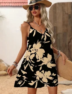 New Women's Mini Dress Sundress A Line Dress Summer Dress Slip Dress Vacation Casual Outdoor Party Daily Regular Fit Floral Graphic Abstract Sleeveless V Neck Summer Spring Women Sundresses