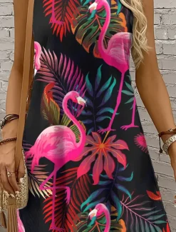 Hot Women's Mini Dress Sundress A Line Dress Off The Shoulder Dress Vacation Casual Holiday Beach Regular Fit Floral Graphic Bird Sleeveless Crew Neck Magenta Pink Purple Orange Summer Women Sundresses