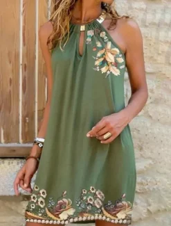 Discount Women's Mini Dress Sundress A Line Dress Off The Shoulder Dress Vacation Casual Boho Cocktail Party Regular Fit Floral Graphic Sleeveless Crewneck Summer Spring Women Vacation Dresses