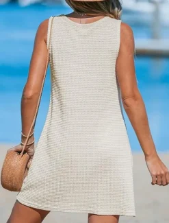 Sale Women's Mini Dress Sundress Summer Dress Casual Daily Beach Regular Fit Solid Color Sleeveless Crew Neck ArmyGreen Black Blue Beige Summer Women Sundresses
