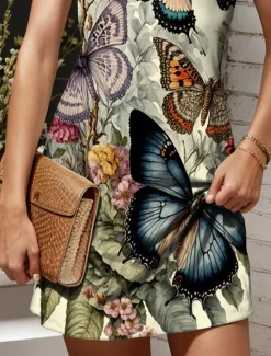 Sale Women's Mini Dress Sundress A Line Dress Off The Shoulder Dress Vacation Casual Holiday Beach Regular Fit Floral Graphic Butterfly Sleeveless Crew Neck Light Yellow Blue Purple Green Summer Spring Women Sundresses