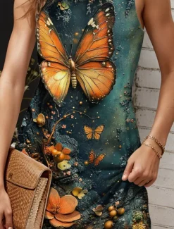 Women's Mini Dress Sundress A Line Dress Off The Shoulder Dress Vacation Casual Daily Holiday Beach Regular Fit Floral Graphic Butterfly Sleeveless Crew Neck Summer Women Sundresses