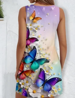 Hot Women's Mini Dress Sundress Shift Dress Off The Shoulder Dress Vacation Casual Outdoor Going out Regular Fit Floral Graphic Butterfly Sleeveless V Neck Summer Spring Women Vacation Dresses