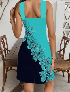 New Women's Mini Dress Sundress A Line Dress Halter Dress Vacation Casual Going out Regular Fit Floral Graphic Sleeveless V Neck Black White Blue Green Summer Women Sundresses