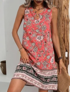 Hot Women's Mini Dress Sundress Summer Dress Vacation Casual Vacation Daily Regular Fit Floral Graphic Tribal Sleeveless Crew Neck Summer Women T Shirt Dresses