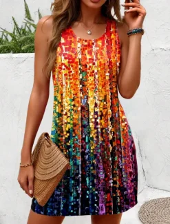 Clearance Women's Mini Dress Sundress A Line Dress Tank Dress Off The Shoulder Dress Vacation Casual Boho Party Street Holiday Regular Fit Ombre Graphic Stripe Sleeveless U Neck Summer Women Vacation Dresses