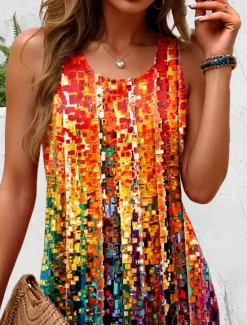 Clearance Women's Mini Dress Sundress A Line Dress Tank Dress Off The Shoulder Dress Vacation Casual Boho Party Street Holiday Regular Fit Ombre Graphic Stripe Sleeveless U Neck Summer Women Vacation Dresses