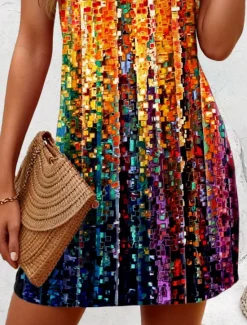 Clearance Women's Mini Dress Sundress A Line Dress Tank Dress Off The Shoulder Dress Vacation Casual Boho Party Street Holiday Regular Fit Ombre Graphic Stripe Sleeveless U Neck Summer Women Vacation Dresses