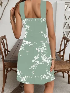 Outlet Women's Mini Dress Sundress A Line Dress Vacation Casual Outdoor Going out Regular Fit Floral Graphic Sleeveless V Neck Pink Blue Green Summer Women Sundresses