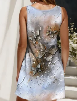 Clearance Women's Mini Dress Sundress Shift Dress Off The Shoulder Dress Vacation Casual Outdoor Going out Regular Fit Graphic Butterfly Sleeveless V Neck Summer Spring Women Sundresses