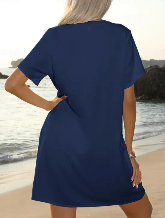 Online Women's Mini Dress Sundress Summer Dress Casual Daily Regular Fit Solid Color Short Sleeve V Neck Black White Navy Blue Sky Blue Summer Women Sundresses