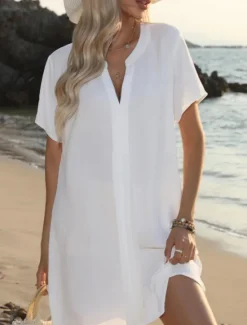 Online Women's Mini Dress Sundress Summer Dress Casual Daily Regular Fit Solid Color Short Sleeve V Neck Black White Navy Blue Sky Blue Summer Women Sundresses
