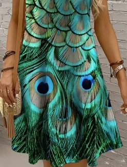 Discount Women's Mini Dress Sundress A Line Dress Off The Shoulder Dress Vacation Casual Boho Holiday Beach Regular Fit Graphic Animal Sleeveless Crew Neck Yellow Red Blue Purple Summer Spring Women Sundresses