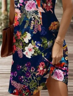 Online Women's Mini Dress Sundress Shift Dress Off The Shoulder Dress Vacation Casual Going out Regular Fit Floral Graphic Animal Sleeveless V Neck Red Blue Purple Brown Summer Spring Women Sundresses