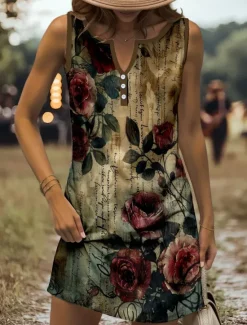 New Women's Mini Dress Sundress Shift Dress Off The Shoulder Dress Vacation Casual Going out Regular Fit Floral Graphic Letter Sleeveless V Neck Red Blue Purple Green Summer Spring Women Sundresses