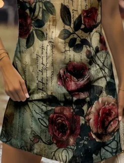 New Women's Mini Dress Sundress Shift Dress Off The Shoulder Dress Vacation Casual Going out Regular Fit Floral Graphic Letter Sleeveless V Neck Red Blue Purple Green Summer Spring Women Sundresses
