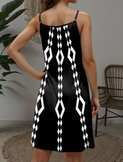 New Women's Mini Dress Sundress A Line Dress Slip Dress Off The Shoulder Dress Vacation Casual Boho Going out Beach Standard Fit Graphic Geometric Sleeveless V Neck Summer Women Vacation Dresses