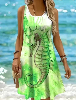 Online Women's Mini Dress Sundress A Line Dress Off The Shoulder Dress Vacation Casual Holiday Beach Regular Fit Ombre Graphic Animal Sleeveless Crew Neck Yellow Pink Blue Purple Summer Women Sundresses