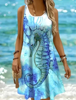 Online Women's Mini Dress Sundress A Line Dress Off The Shoulder Dress Vacation Casual Holiday Beach Regular Fit Ombre Graphic Animal Sleeveless Crew Neck Yellow Pink Blue Purple Summer Women Sundresses