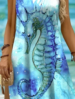 Online Women's Mini Dress Sundress A Line Dress Off The Shoulder Dress Vacation Casual Holiday Beach Regular Fit Ombre Graphic Animal Sleeveless Crew Neck Yellow Pink Blue Purple Summer Women Sundresses