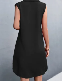 Online Women's Mini Dress Sundress Summer Dress Casual Daily Regular Fit Solid Color Sleeveless Shirt Collar ArmyGreen Black Red Beige Summer Women Sundresses
