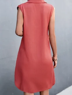 Online Women's Mini Dress Sundress Summer Dress Casual Daily Regular Fit Solid Color Sleeveless Shirt Collar ArmyGreen Black Red Beige Summer Women Sundresses