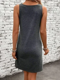 Clearance Women's Mini Dress Sundress A Line Dress Vacation Casual Beach Vacation Daily Beach Loose Fit Solid Color Sleeveless Crew Neck Black Gray Summer Spring Women Vacation Dresses|Sundresses