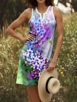 Best Women's Mini Dress Sundress Shift Dress Off The Shoulder Dress Vacation Casual Going out Regular Fit Floral Graphic Sleeveless V Neck Yellow Red Blue Purple Summer Spring Women Sundresses