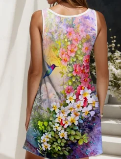 Best Women's Mini Dress Sundress Shift Dress Off The Shoulder Dress Vacation Casual Going out Regular Fit Floral Graphic Sleeveless V Neck Yellow Red Blue Purple Summer Spring Women Sundresses