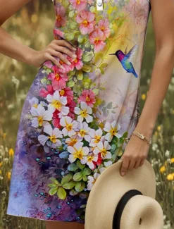 Best Women's Mini Dress Sundress Shift Dress Off The Shoulder Dress Vacation Casual Going out Regular Fit Floral Graphic Sleeveless V Neck Yellow Red Blue Purple Summer Spring Women Sundresses