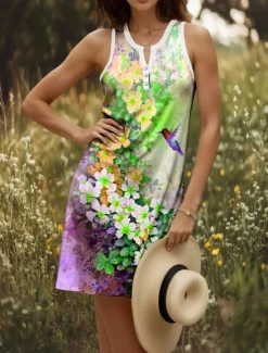 Best Women's Mini Dress Sundress Shift Dress Off The Shoulder Dress Vacation Casual Going out Regular Fit Floral Graphic Sleeveless V Neck Yellow Red Blue Purple Summer Spring Women Sundresses