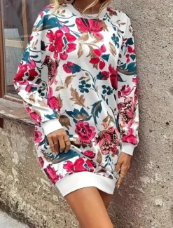 Hot Women's Mini Dress Sweater Dress Shift Dress Vacation Casual Boho Outdoor Regular Fit Floral Graphic Long Sleeve Crewneck Red black Pink Fall Winter Women Vacation Dresses