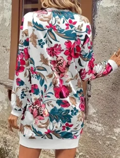 Hot Women's Mini Dress Sweater Dress Shift Dress Vacation Casual Boho Outdoor Regular Fit Floral Graphic Long Sleeve Crewneck Red black Pink Fall Winter Women Vacation Dresses