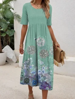 Online Women's Mini Dress T Shirt Dress Tee Dress A Line Dress Summer Dress Vacation Casual Daily Regular Fit Floral Graphic Short Sleeve Crew Neck Blue Purple Green Summer Women Casual Dress