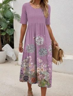 Online Women's Mini Dress T Shirt Dress Tee Dress A Line Dress Summer Dress Vacation Casual Daily Regular Fit Floral Graphic Short Sleeve Crew Neck Blue Purple Green Summer Women Casual Dress