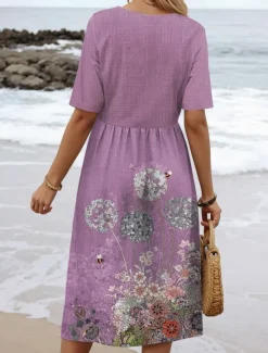 Online Women's Mini Dress T Shirt Dress Tee Dress A Line Dress Summer Dress Vacation Casual Daily Regular Fit Floral Graphic Short Sleeve Crew Neck Blue Purple Green Summer Women Casual Dress