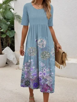 Online Women's Mini Dress T Shirt Dress Tee Dress A Line Dress Summer Dress Vacation Casual Daily Regular Fit Floral Graphic Short Sleeve Crew Neck Blue Purple Green Summer Women Casual Dress