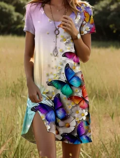 Discount Women's Mini Dress T Shirt Dress Tee Dress A Line Dress Summer Dress Vacation Casual Daily Weekend Regular Fit Graphic Butterfly Short Sleeve Crew Neck Summer Spring Women T Shirt Dresses