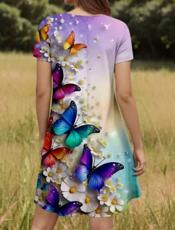 Discount Women's Mini Dress T Shirt Dress Tee Dress A Line Dress Summer Dress Vacation Casual Daily Weekend Regular Fit Graphic Butterfly Short Sleeve Crew Neck Summer Spring Women T Shirt Dresses