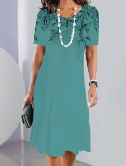 Discount Women's Mini Dress T Shirt Dress Tee Dress Sundress Summer Dress Print Dress Fashion Streetwear Modern Outdoor Daily Going out Regular Fit Ombre Leaf Short Sleeve Crew Neck Blue Fuchsia Green Summer Women Casual Dress