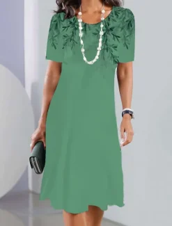 Discount Women's Mini Dress T Shirt Dress Tee Dress Sundress Summer Dress Print Dress Fashion Streetwear Modern Outdoor Daily Going out Regular Fit Ombre Leaf Short Sleeve Crew Neck Blue Fuchsia Green Summer Women Casual Dress