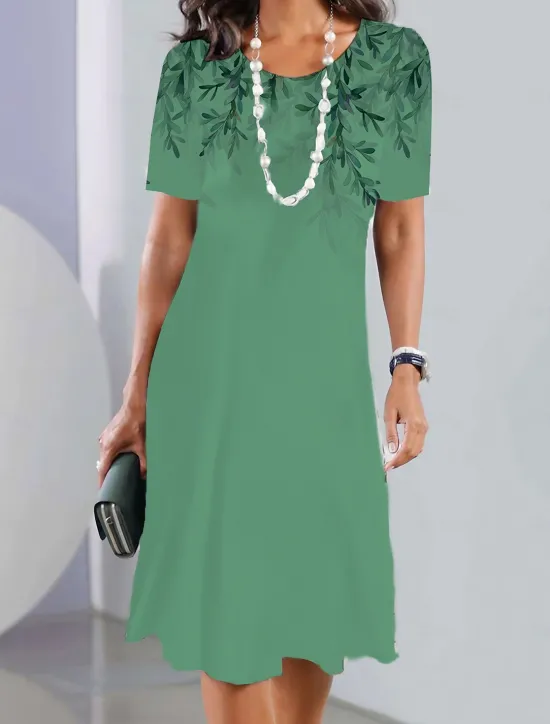 Discount Women's Mini Dress T Shirt Dress Tee Dress Sundress Summer Dress Print Dress Fashion Streetwear Modern Outdoor Daily Going out Regular Fit Ombre Leaf Short Sleeve Crew Neck Blue Fuchsia Green Summer Women Casual Dress