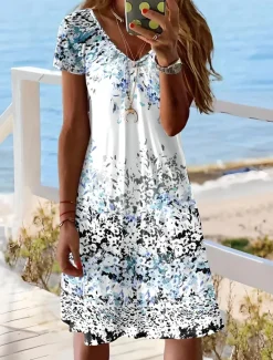 Outlet Women's Mini Dress T Shirt Dress Tee Dress Sundress A Line Dress Vacation Casual Boho Going out Beach Regular Fit Floral Graphic Short Sleeve V Neck Summer Spring Women Vacation Dresses